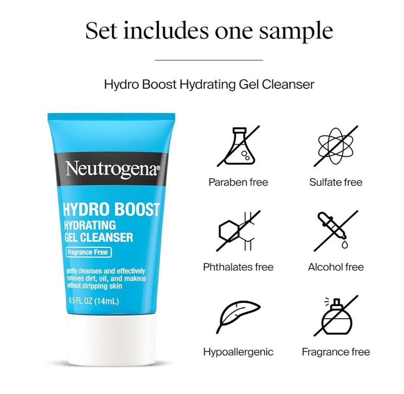 Neutrogena Hydro Boost Gel Cream Skin Fragrance Free Face Moisturizer (1.7 oz) & Trial Size Hydro Boost Hydrating Gel Cleanser (0.5 fl oz)