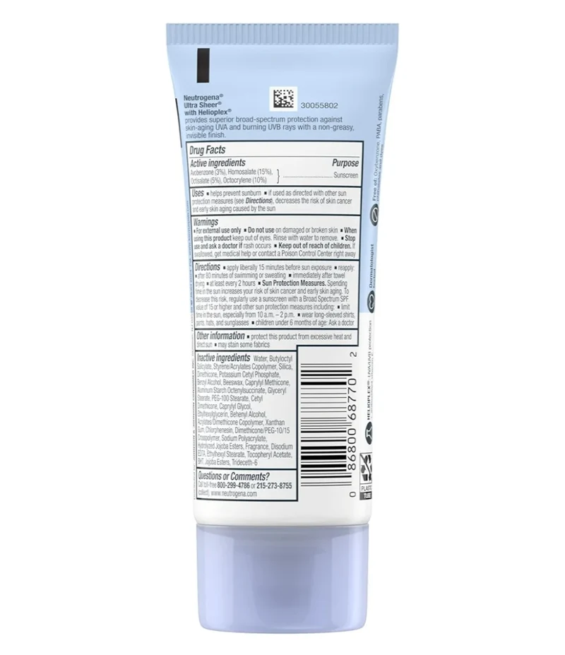 Neutrogena Ultra Sheer Dry-Touch Sunscreen Lotion SPF 70 Broad Spectrum, Water Resistant Oil-Free Matte Finish Travel Size (3 Fl Oz)