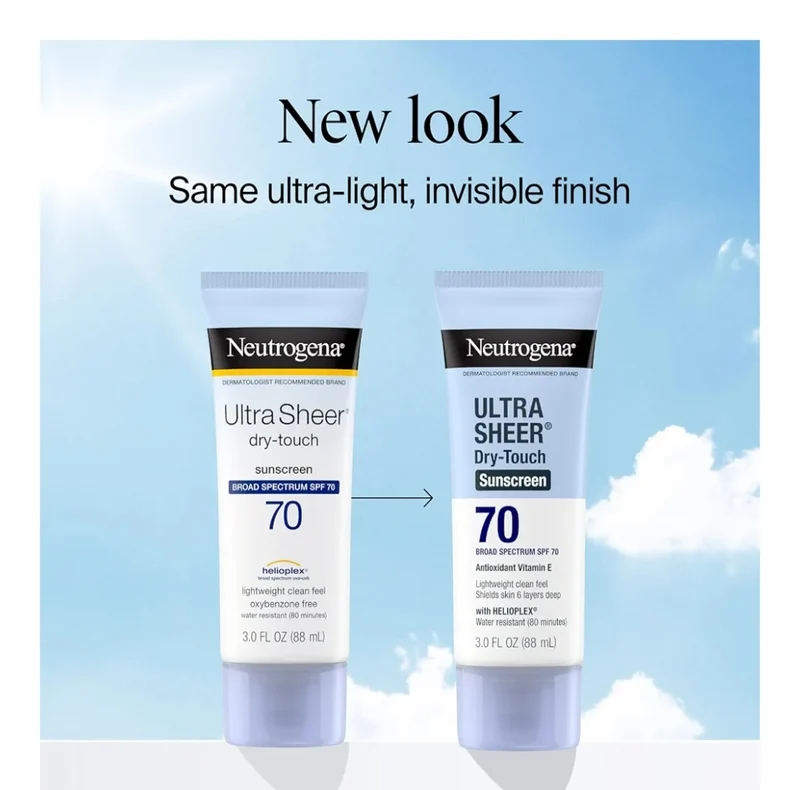 Neutrogena Ultra Sheer Dry-Touch Sunscreen Lotion SPF 70 Broad Spectrum, Water Resistant Oil-Free Matte Finish Travel Size (3 Fl Oz)