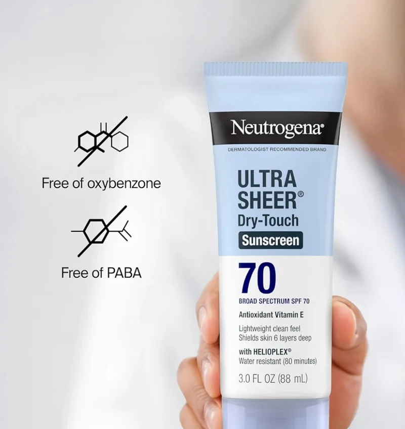 Neutrogena Ultra Sheer Dry-Touch Sunscreen Lotion SPF 70 Broad Spectrum, Water Resistant Oil-Free Matte Finish Travel Size (3 Fl Oz)