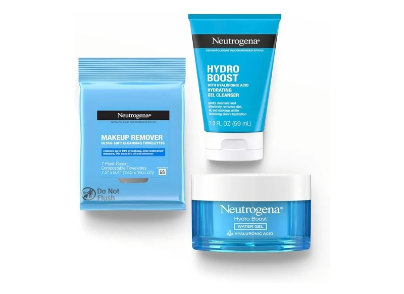 Neutrogena Refresh & Hydrate Skin Care Gift Set Makeup Remover Wipes, Gel Facial Cleanser, & Water Gel Face Moisturizer, Travel Size (3 Items)