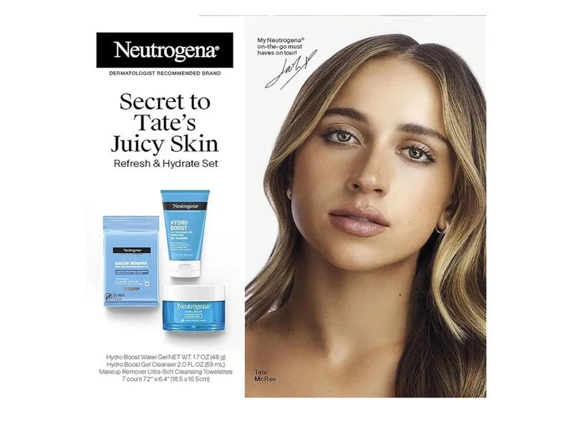 Neutrogena Refresh & Hydrate Skin Care Gift Set Makeup Remover Wipes, Gel Facial Cleanser, & Water Gel Face Moisturizer, Travel Size (3 Items)