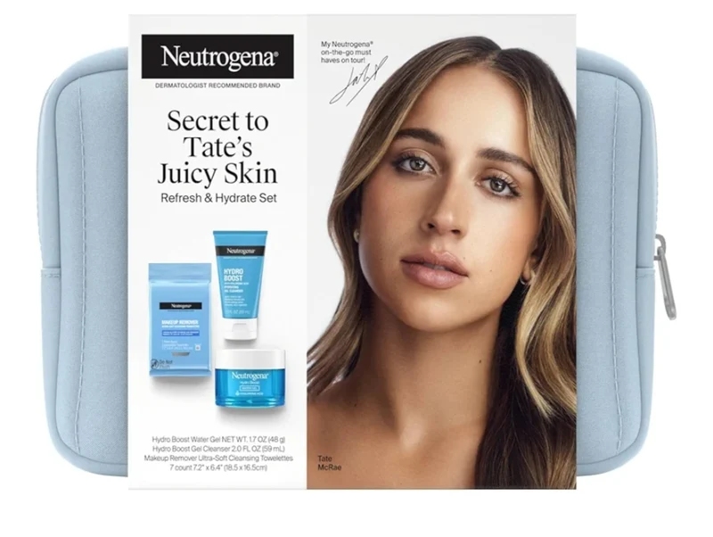 Neutrogena Refresh & Hydrate Skin Care Gift Set Makeup Remover Wipes, Gel Facial Cleanser, & Water Gel Face Moisturizer, Travel Size (3 Items)