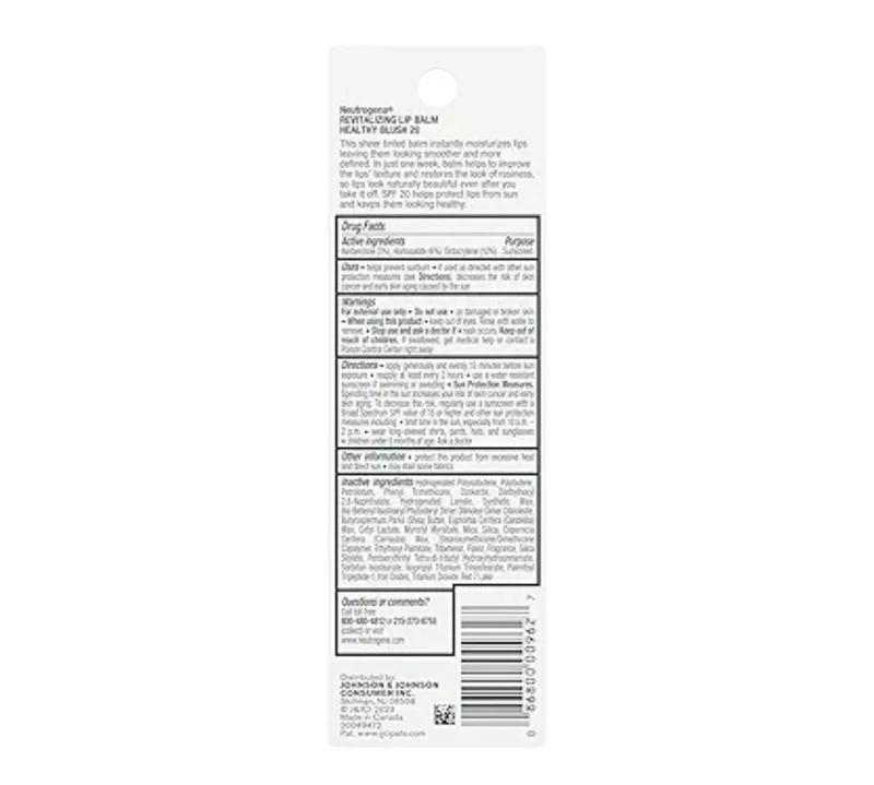 Neutrogena Revitalizing Tinted Lip Balm Broad Spectrum SPF 20 Moisturizing Lip Balm with a Sheer Tint Sheer Healthy Blush 20, (.15 oz)