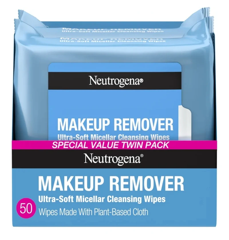 Neutrogena Makeup Remover Wipes Micellar Alcohol-Free Face Towelettes Remove Waterproof Mascara & Oil Compostable 100% Plant-Based (Twin Pack 2 x 25 ct)