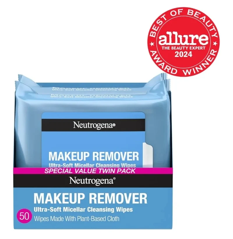 Neutrogena Makeup Remover Wipes Micellar Alcohol-Free Face Towelettes Remove Waterproof Mascara & Oil Compostable 100% Plant-Based (Twin Pack 2 x 25 ct)