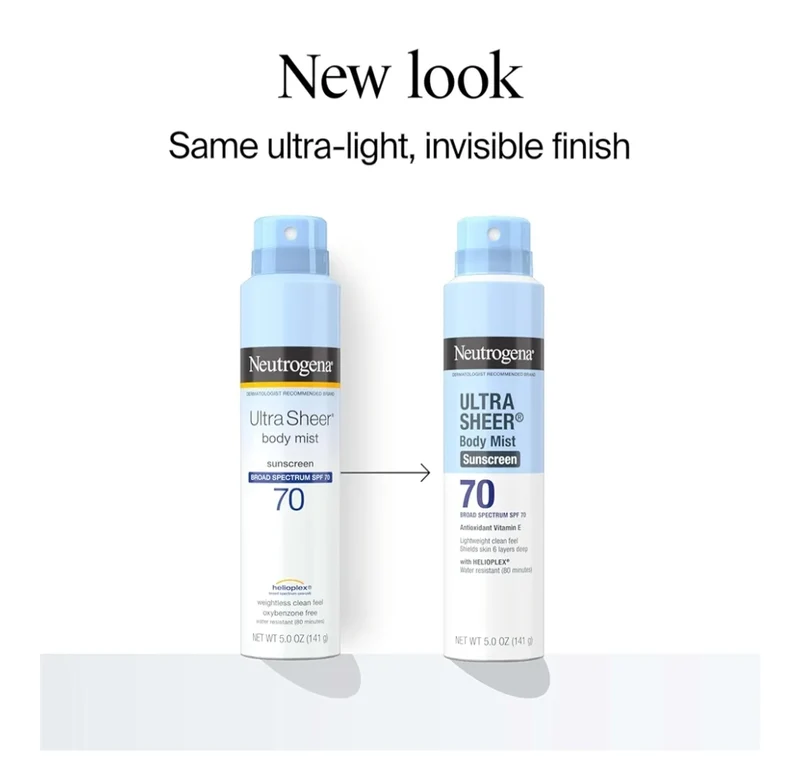 Neutrogena Ultra Sheer Body Mist Sunscreen Spray SPF 70 Non-Greasy & Water Resistant UVA/UVB, 5 oz - Pack of 3