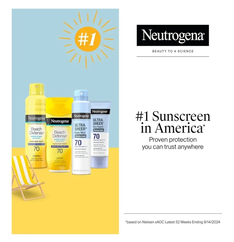 Neutrogena Ultra Sheer Body Mist Sunscreen Spray SPF 70 Non-Greasy & Water Resistant UVA/UVB, 5 oz - Pack of 3