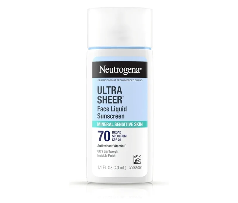 Neutrogena Ultra Sheer Mineral Face Liquid Sunscreen SPF 70 UVA UVB for Sensitive Skin Vegan, Hypoallergenic - 1.4 fl oz