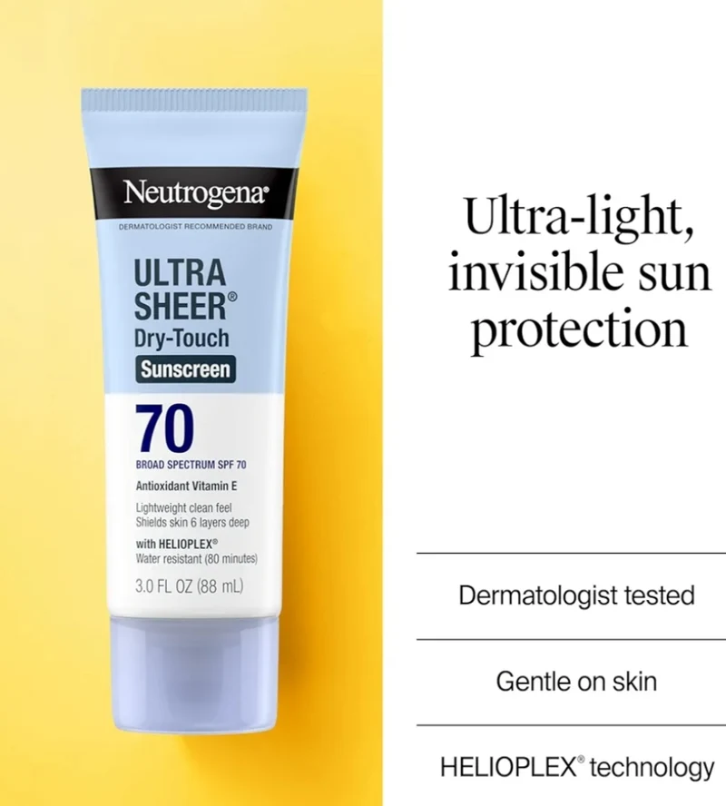 Neutrogena Ultra Sheer Dry-Touch Sunscreen Lotion SPF 70 Water Resistant Oil-Free Matte Finish (Travel Size 3 Fl Oz)