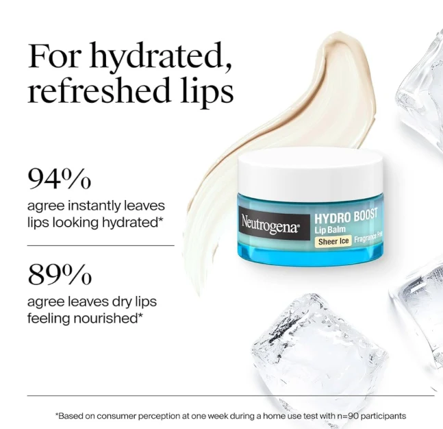 Neutrogena Hydro Boost Hyaluronic Acid Unscented Lip Balm Sheer Ice Nude Sugar Flavor Fragrance Free (Pack of 2)