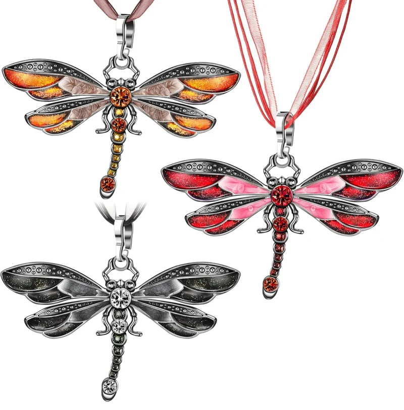 3 PCS Dragonfly Necklace Dragonfly Charm Pendant Bohemian Jewelry for Women Colorful Enamel Vintage Ethnic Multilayer Chain