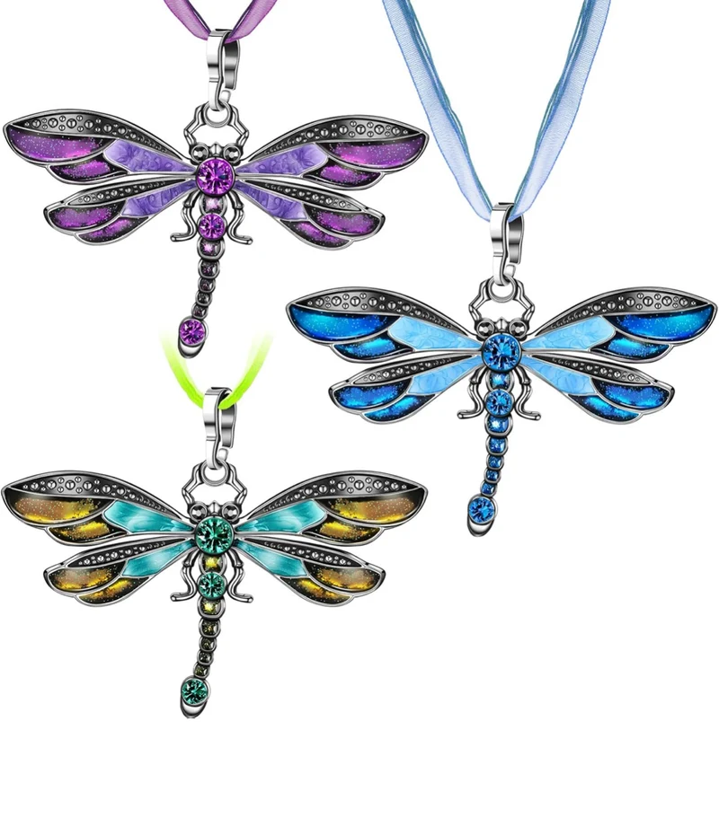 3 PCS Dragonfly Necklace Dragonfly Charm Pendant Bohemian Jewelry for Women Colorful Enamel Vintage Ethnic Multilayer Chain