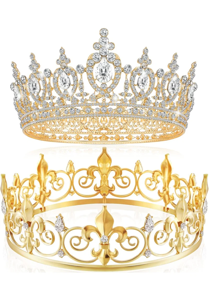 2 PCS Homecoming King Crown Metal Crystal Royal Tiara Crown for Men Women Bridegroom Bride Princess Wedding Halloween