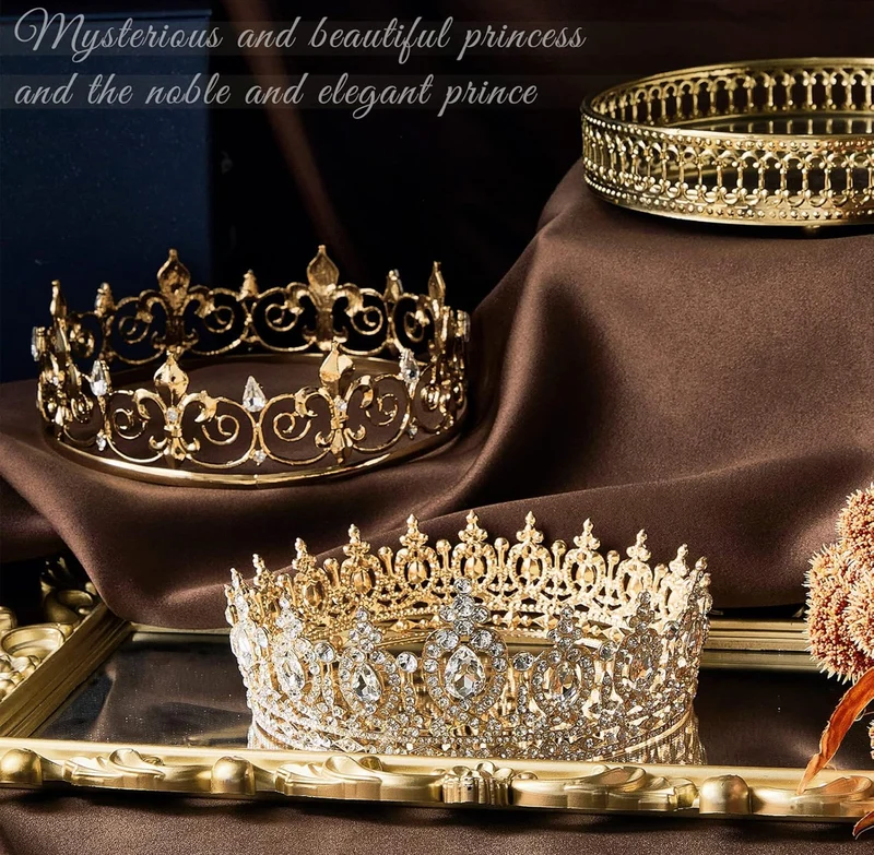 2 PCS Homecoming King Crown Metal Crystal Royal Tiara Crown for Men Women Bridegroom Bride Princess Wedding Halloween