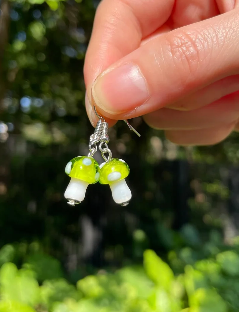 9 Pairs Mushroom Earrings for Women Long Pendant Glass Mushroom Earring Colorful Steampunk Earring Creative Funny Cute Weird Jewelry Women's Drop and Dangle Earrings