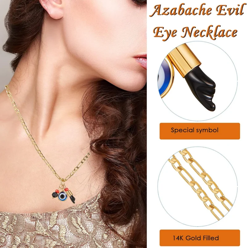 3 PCS Gold Plated Azabache Evil Eye Necklace Figa Protection Jewelry