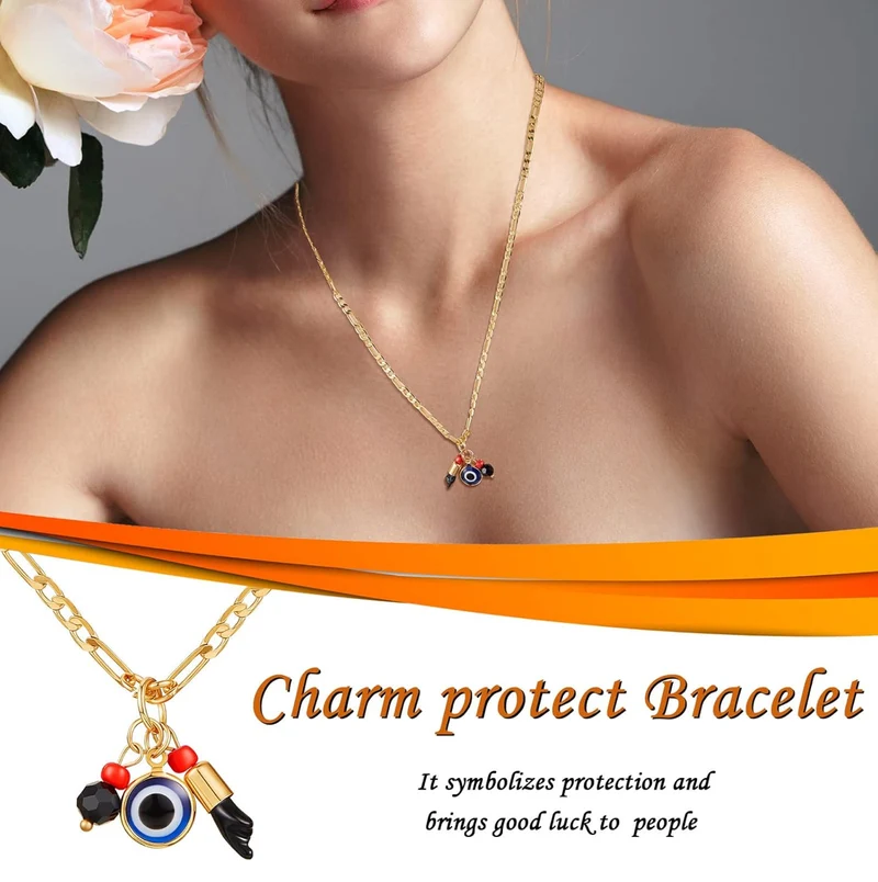 3 PCS Gold Plated Azabache Evil Eye Necklace Figa Protection Jewelry