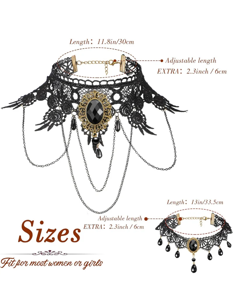9 PCS Halloween Sexy Jewelry Black Gothic Lace Choker for Women Lady Victorian Choker Elegant Retro Punk Necklaces Collar for Halloween Party Steampunk Vampire Cosplay Costumes Wedding