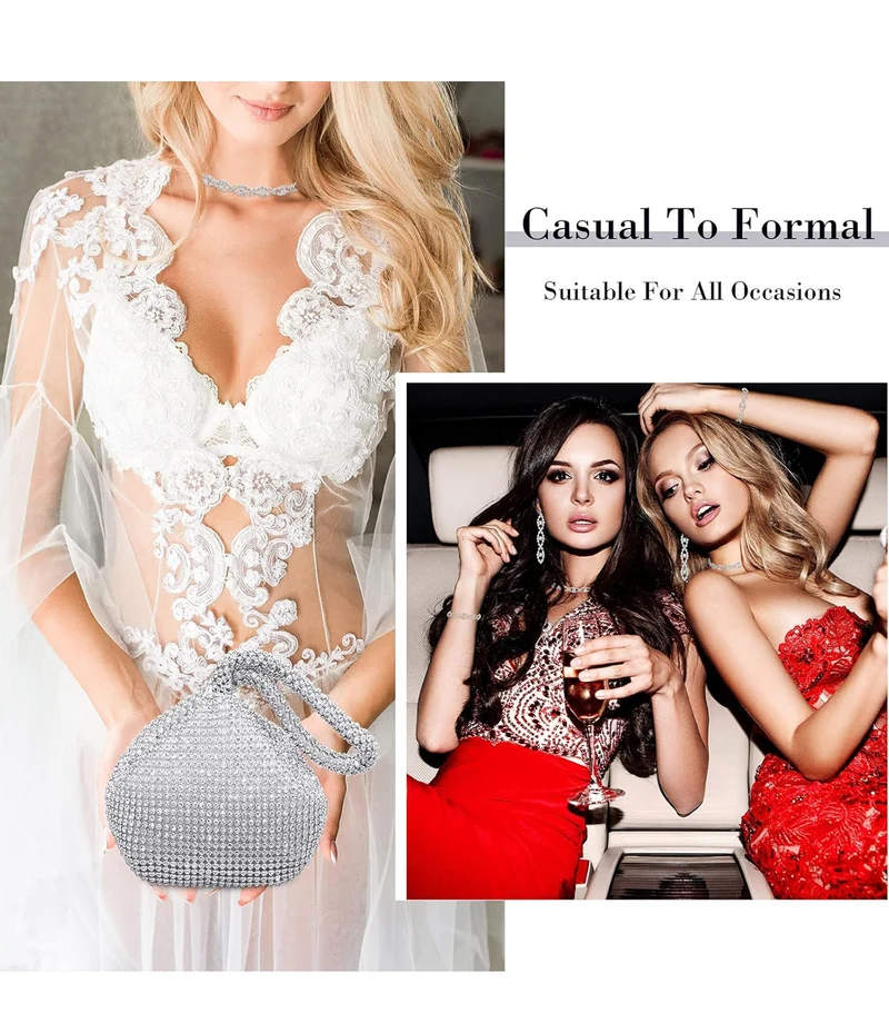 4 PCS Rhinestone Necklace Choker Bracelet Earring Clutch Purses Jewelry Set Women Crystal Triangle Bling Diamond Purse Rhinestone Bag for Wedding Party