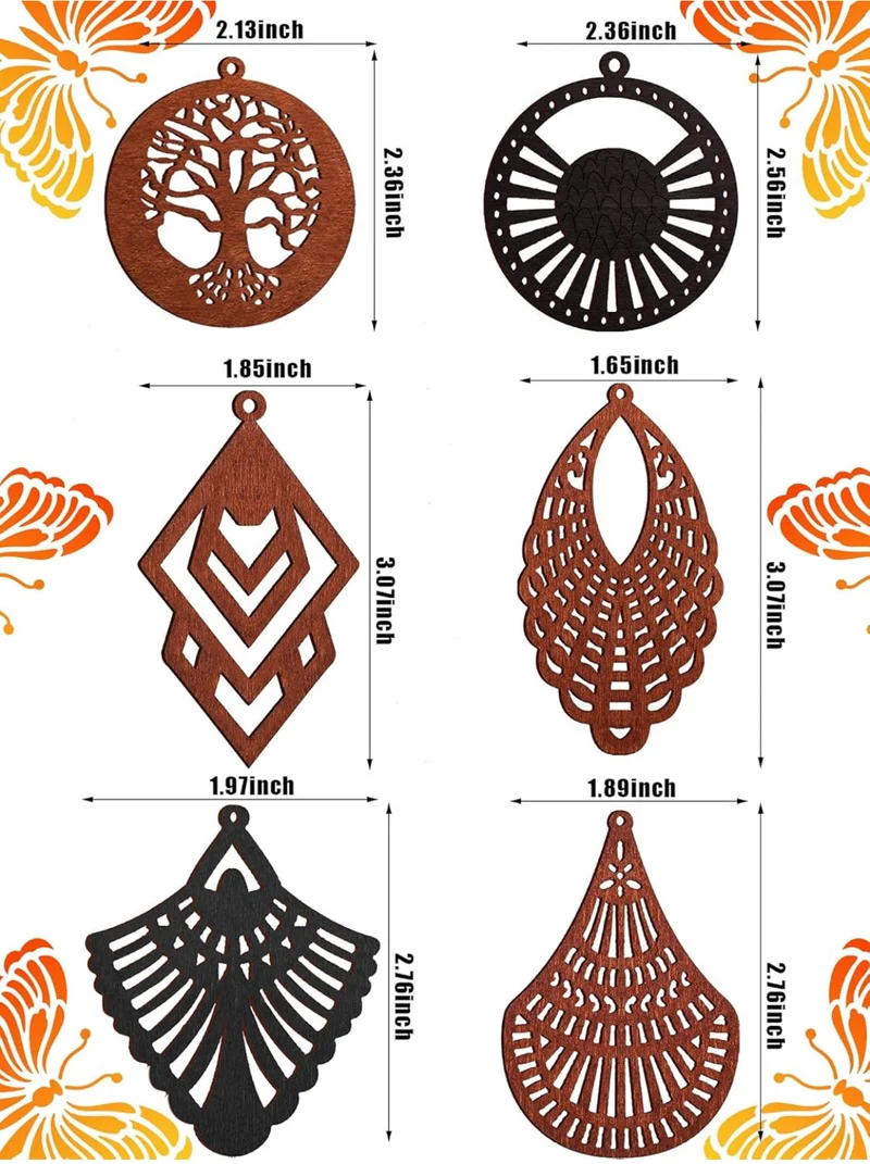 12 Pairs African Wooden Dangle Earrings Lightweight Drop Earrings Bohemian Pendant Jewelry Wooden Ornaments