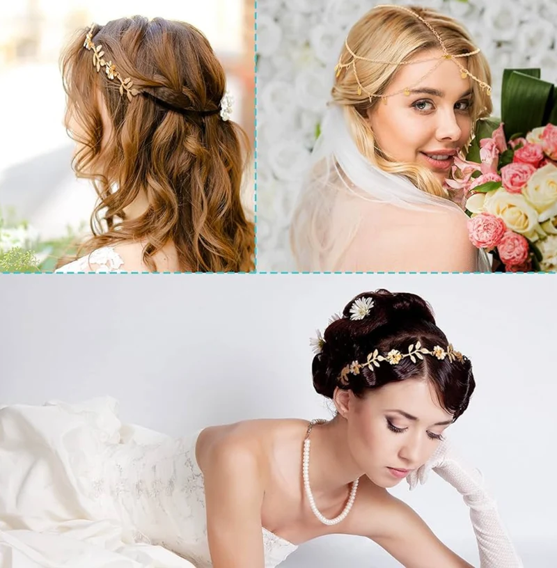 6 Pcs Gold Head Chain Jewelry Boho Bridal Headpiece Turquoise Tassel Headbands Boho Hair Accessories for Women Girls