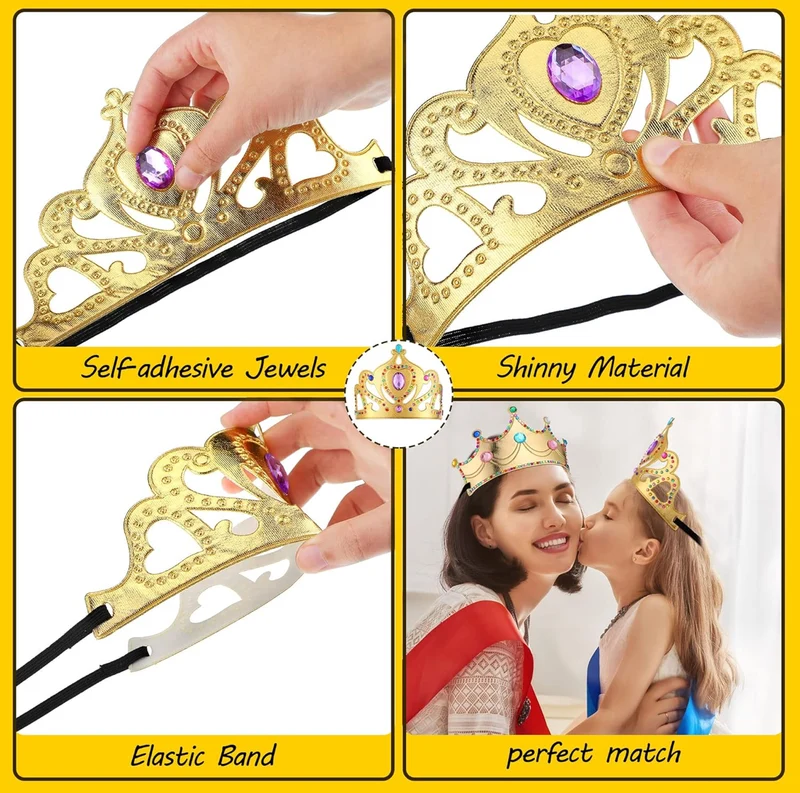 12 PCS Foam Princess Tiaras Crown for Kids 928 Pieces Gem Stickers 12 Gem Rings Craft Making Kits Birthday Party Favors