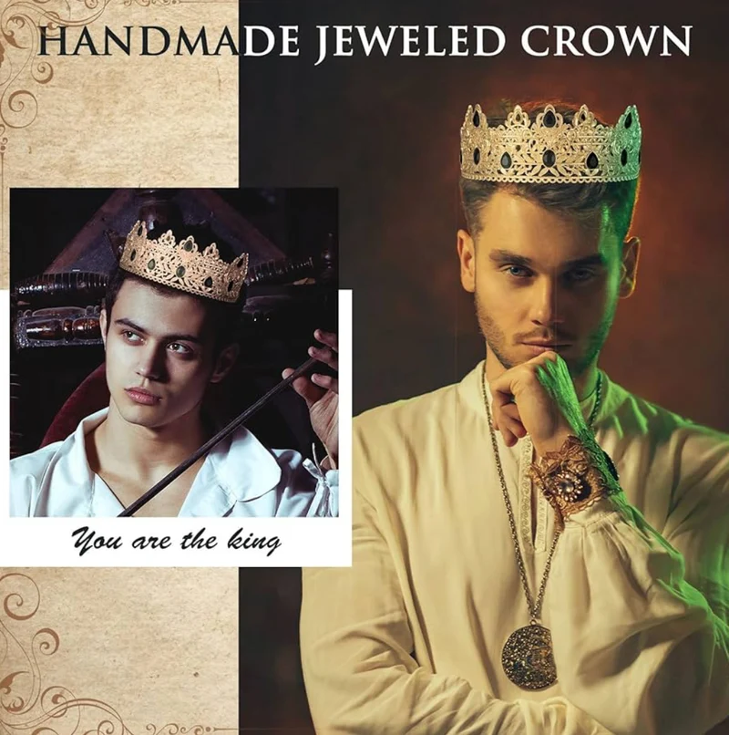 2 Pcs Prom King and Queen Crowns for Men Women King Queen Crowns Tiara with Rhinestone for Wedding Birthday Grad(Black Gold, Black Style)