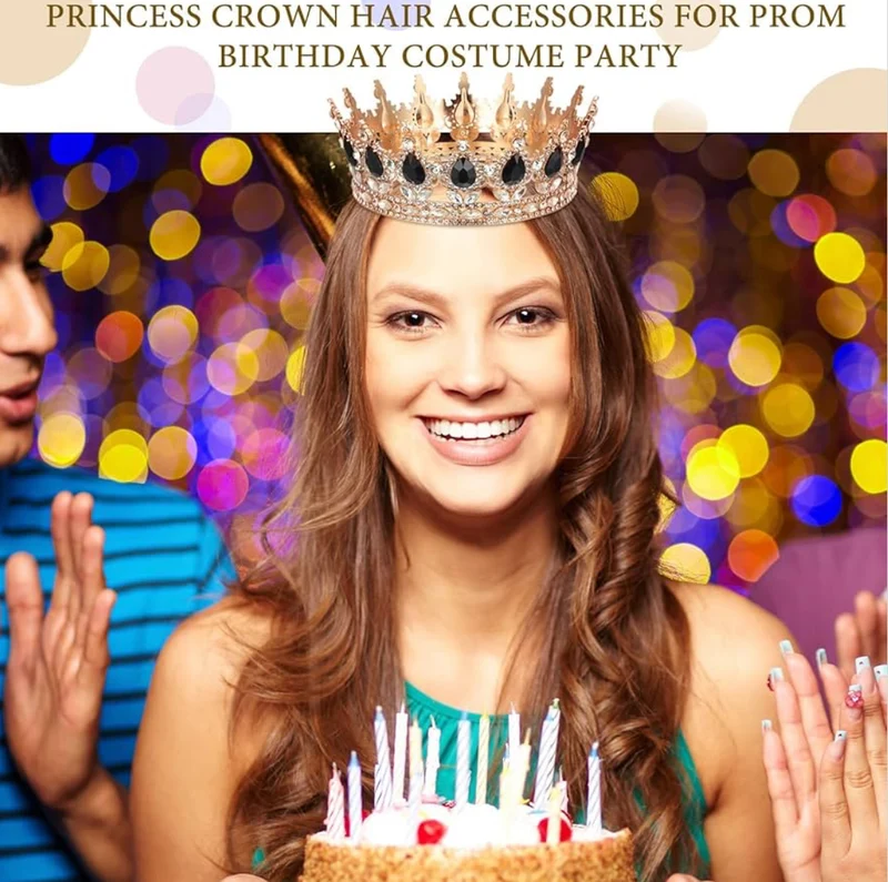 2 Pcs Prom King and Queen Crowns for Men Women King Queen Crowns Tiara with Rhinestone for Wedding Birthday Grad(Black Gold, Black Style)