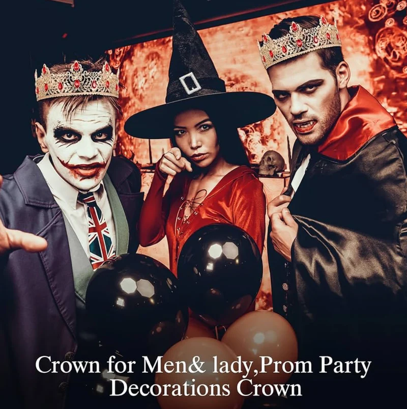 2 Pcs Prom King and Queen Crowns for Men Women King Queen Crowns Tiara with Rhinestone for Wedding Birthday Grad(Red Gold, Red Style)