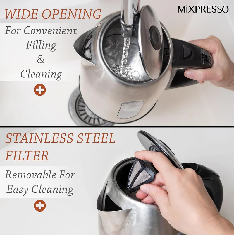 Mixpresso Stainless Steel Electric Kettle, Cordless 1.7L Electric Kettle Temperature Control,1500W Electric Tea Kettle with Viewing Window 2 Hr Keep Warm, Water Boiler with Auto-Off, Boil-Dry System