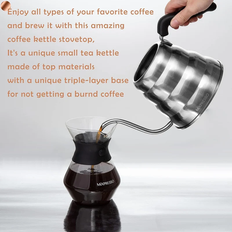 Mixpresso Gooseneck Pour Over Coffee Kettle, Barista Pour Control Design, Ideal for Coffee and Tea, High-Grade Stainless Steel 1.2 Liter 40 Oz, Induction Cooker Stovetop Kettle Stainless Steel