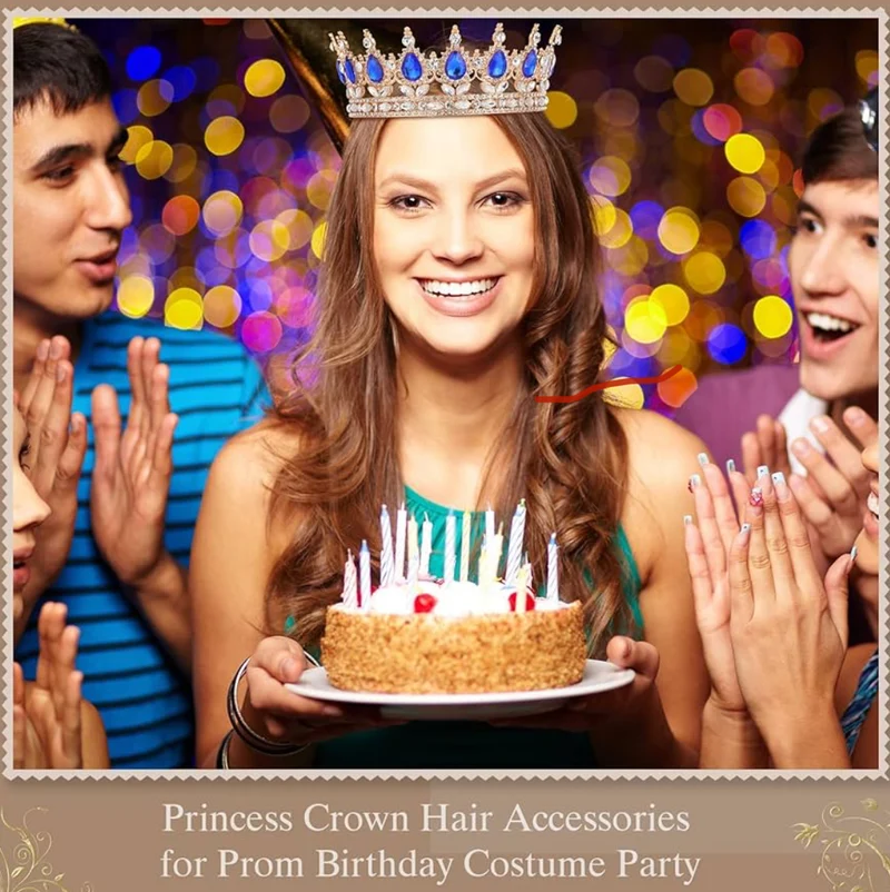 2 Pcs Prom King and Queen Crowns for Men Women King Queen Crowns Tiara with Rhinestone for Wedding Birthday Grad(Blue Gold, Blue Style)