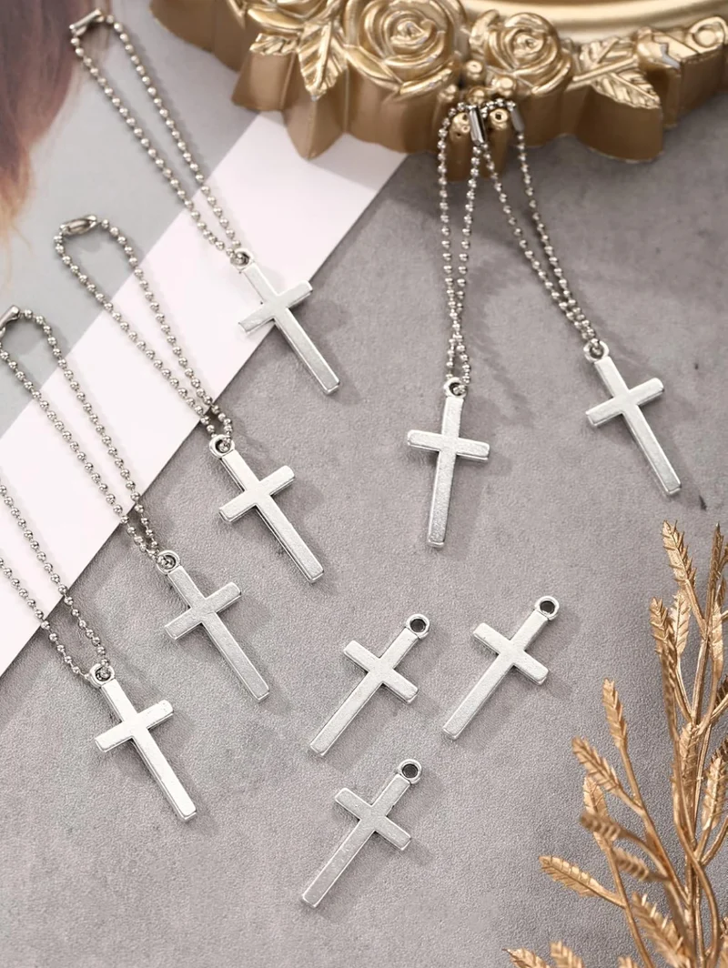 Cross Pendant Silver Pendant Mini Cross Charm Alloy Necklace Charms Christmas 50 Pieces 50 Pieces Chain, Jewelry Making, Bracelet, Key Chain, Antique, Tiny Charms, Christmas Crafts, DIY, Hanging