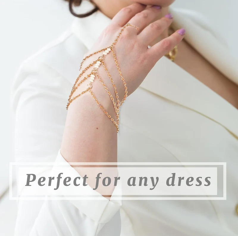 3 PCS Ring Bracelet Hand Chain Gold Layered Finger Ring Hand Chains Tassel Stackable Bracelets for Women Fashion Body Jewelry Adjustable Gifts for Her 3 Styles