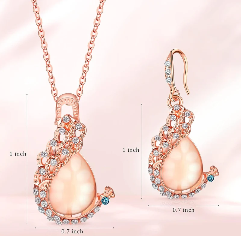 4 Set Peacock Jewelry Sets for Women Crystal Necklace Earrings Rhinestone Waterdrop Pendant Heart Charm Hook Earrings Indian Jewelry Set for Mother's Gift Valentine's Gifts Lover Ladies