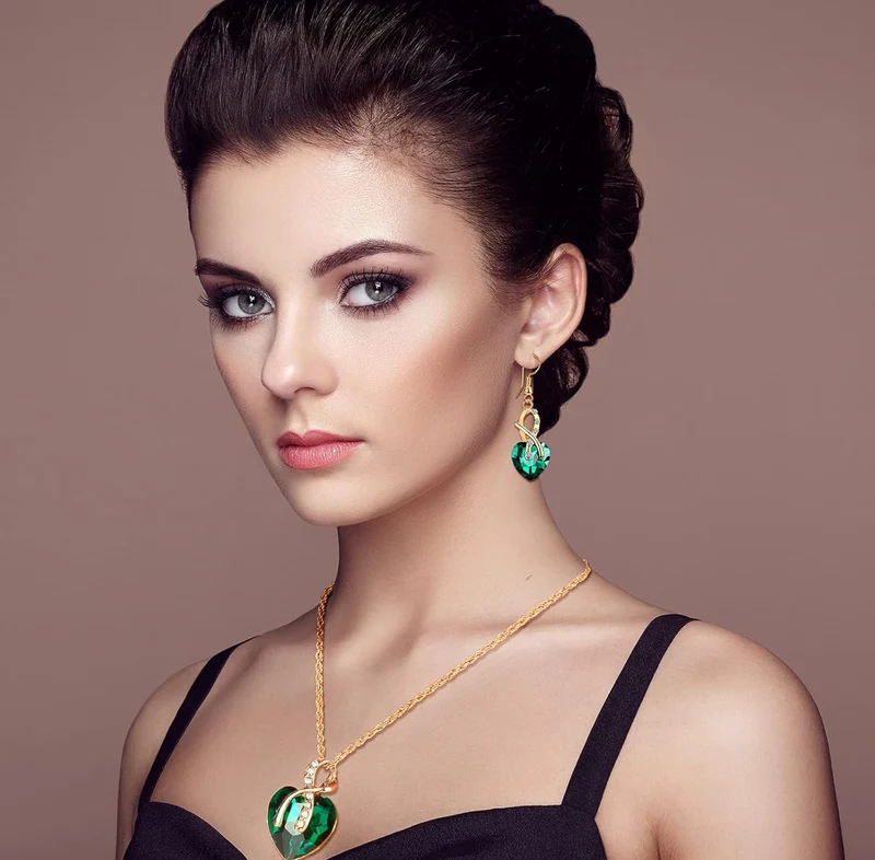 4 Set Peacock Jewelry Sets for Women Crystal Necklace Earrings Rhinestone Waterdrop Pendant Heart Charm Hook Earrings Indian Jewelry Set for Mother's Gift Valentine's Gifts Lover Ladies