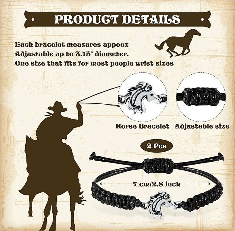 2 Pcs Horse Bit Charm Bracelet Jewelry Adjustable Hose Charm Bracelets for Teens Girls Boys