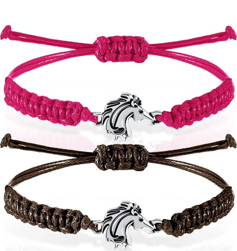 2 Pcs Horse Lovers Equestrian Jewelry Adjustable Hose Charm Bracelets for Teens Girls Boys