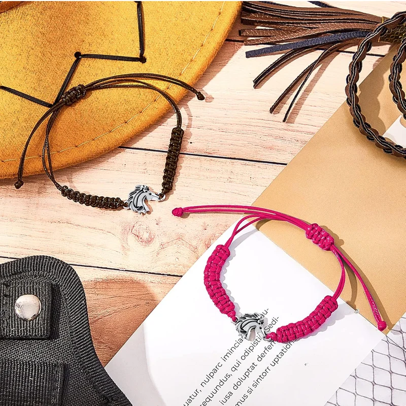 2 Pcs Horse Lovers Equestrian Jewelry Adjustable Hose Charm Bracelets for Teens Girls Boys