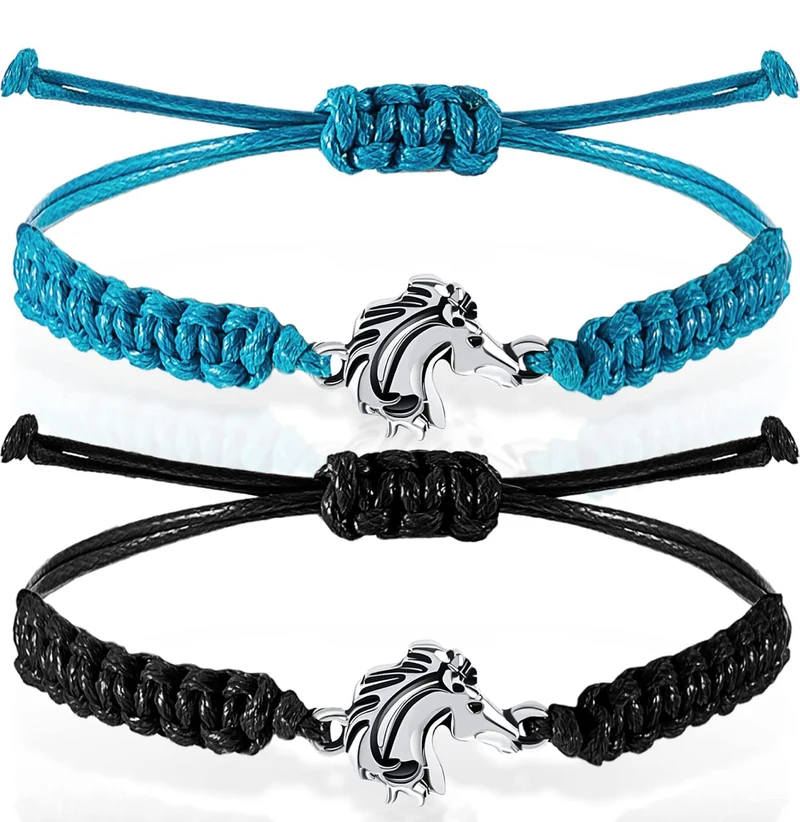 2 Pcs Horse Lovers Equestrian Jewelry Adjustable Hose Charm Bracelets for Teens Girls Boys
