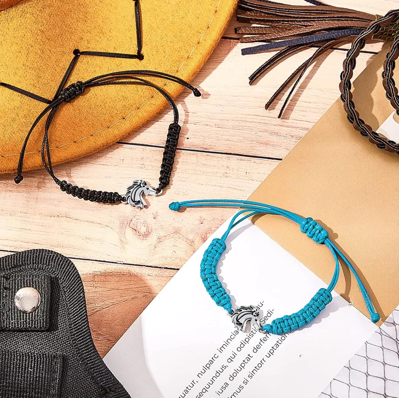 2 Pcs Horse Lovers Equestrian Jewelry Adjustable Hose Charm Bracelets for Teens Girls Boys
