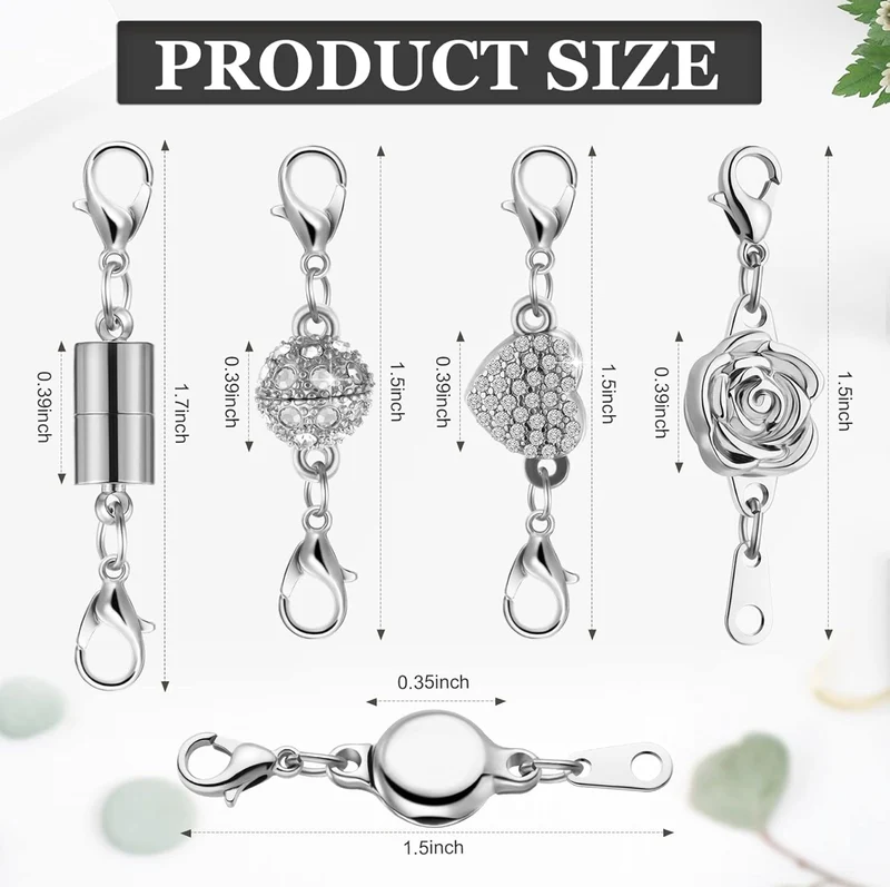 12 Pcs Necklace Magnetic Clasps and Closures Lobster Clasps Silver Magnetic Jewelry Clasps Locking Necklace Extender Round Rhinestone Ball Magnetic Clasps for Bracelets Making Multiple Styles