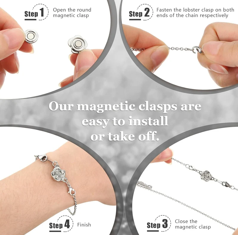 12 Pcs Necklace Magnetic Clasps and Closures Lobster Clasps Silver Magnetic Jewelry Clasps Locking Necklace Extender Round Rhinestone Ball Magnetic Clasps for Bracelets Making Multiple Styles