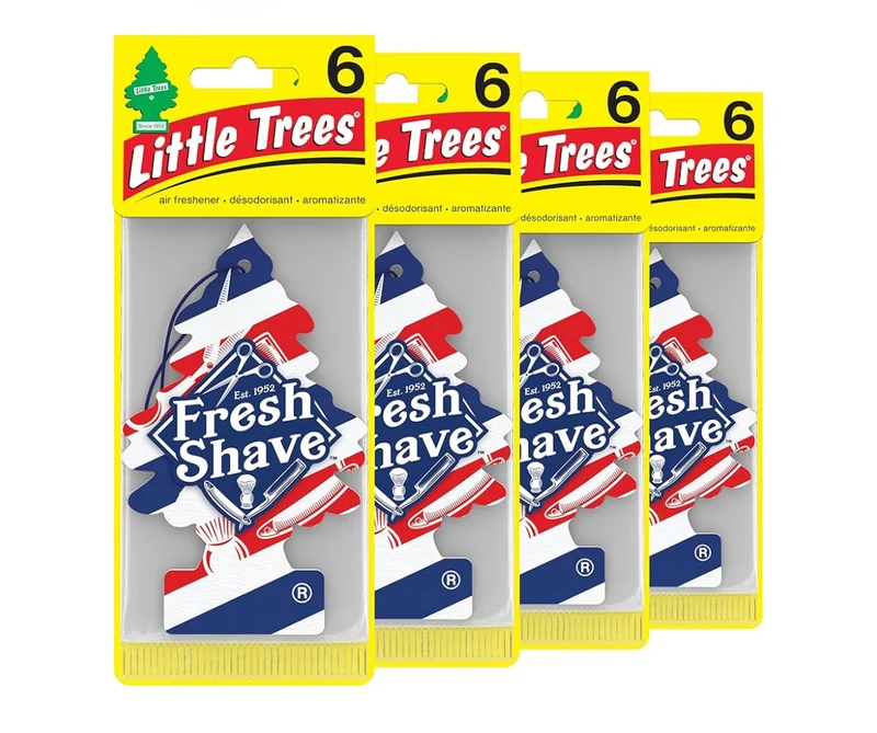 LITTLE TREES Car Air Freshener Hanging Tree Long Lasting Scent - Fresh Shave, (24)