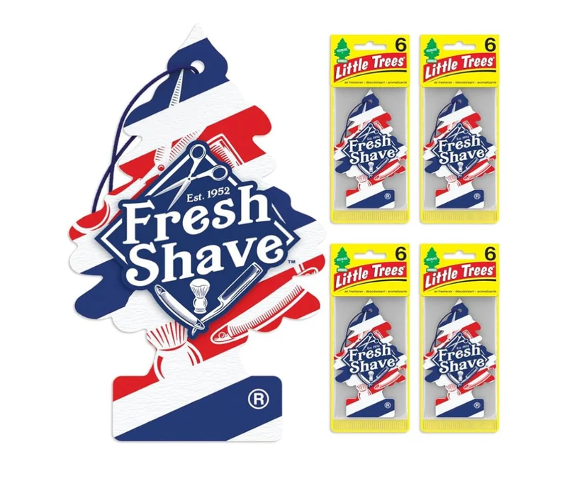 LITTLE TREES Car Air Freshener Hanging Tree Long Lasting Scent - Fresh Shave, (24)