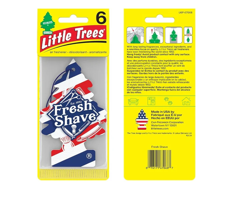 LITTLE TREES Car Air Freshener Hanging Tree Long Lasting Scent - Fresh Shave, (24)