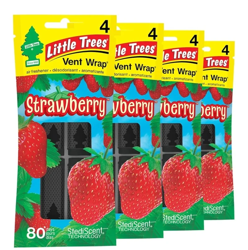 LITTLE TREES Car Air Freshener Vent Wrap Scent, Invisibly Fresh-Strawberry (16)