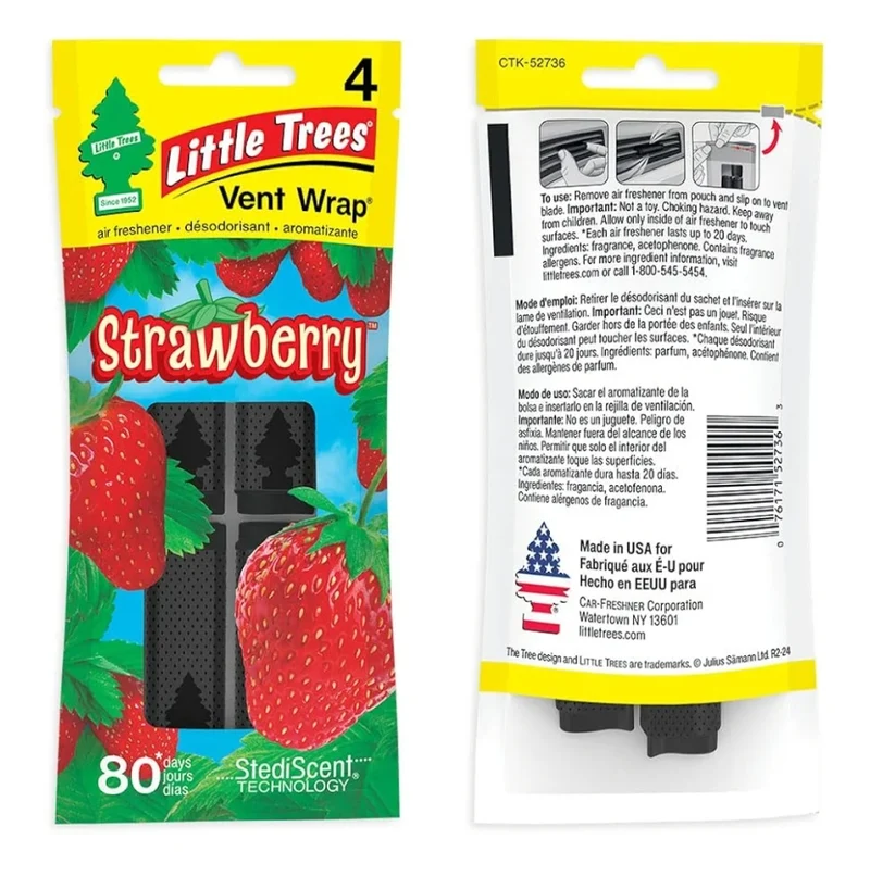LITTLE TREES Car Air Freshener Vent Wrap Scent, Invisibly Fresh-Strawberry (16)
