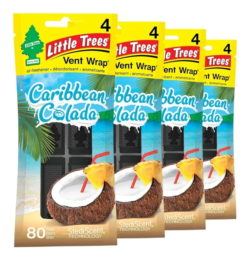 LITTLE TREES Car Air Freshener Lasting Scent- Caribbean Colada, 4 Packs (4 Count)